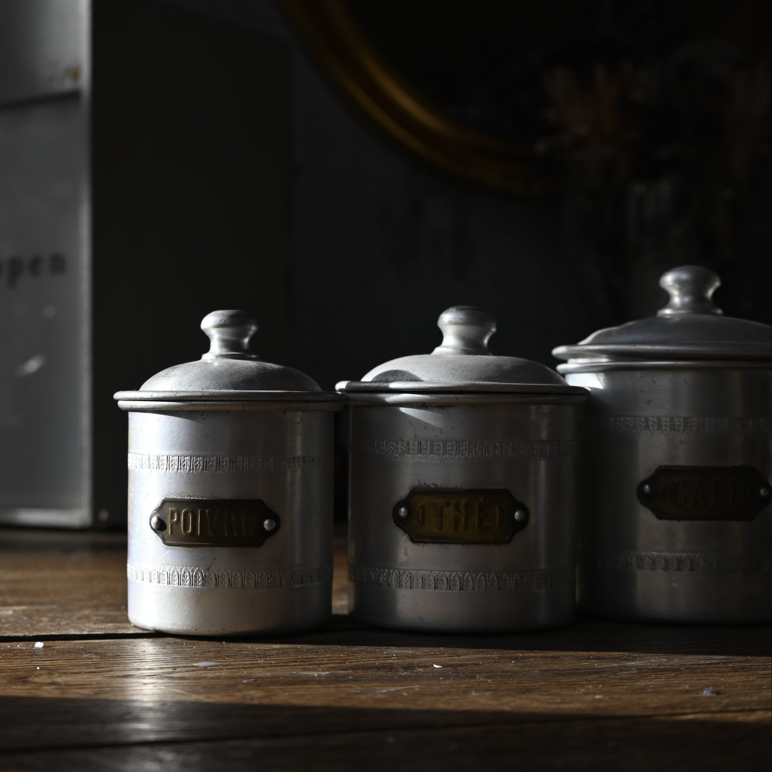 French Vintage Aluminum Canister Set｛RB-00603}キャニスター