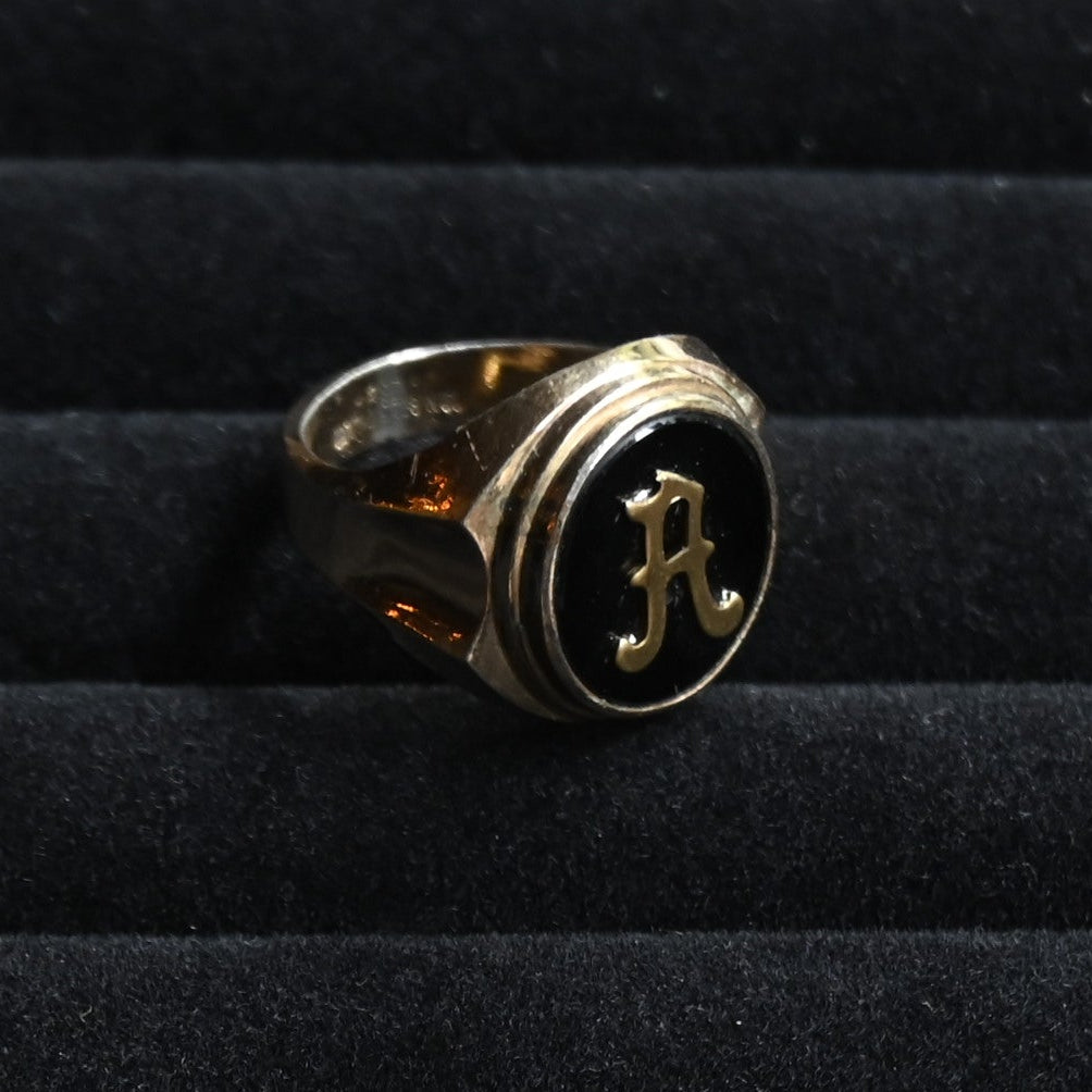 Vintage Onyx Signet Ring " Initial A " {RM-00319}