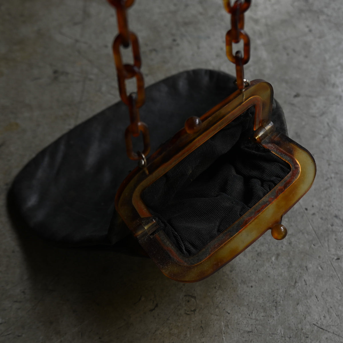 Black Leather with tortoiseshell chain clutch purse {RB-01208}