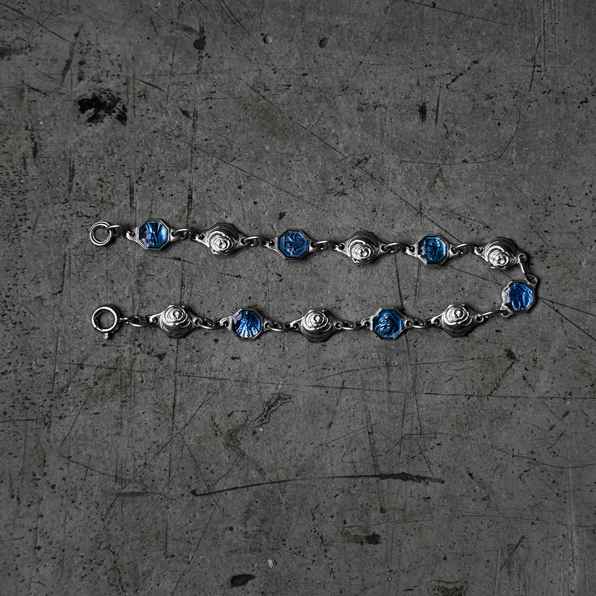 Vintage Blue Rose Link Bracelet {R-00920}