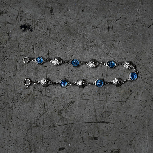 Vintage Blue Rose Link Bracelet {R-00920}