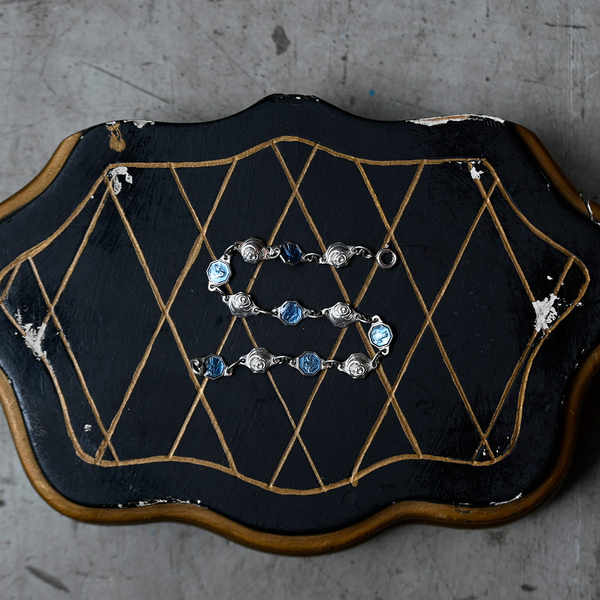 Vintage Blue Rose Link Bracelet {R-00920}