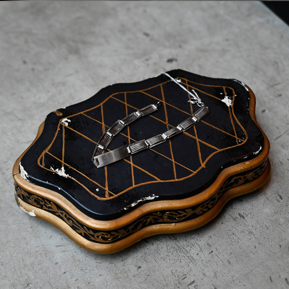 Vintage Silver Stripe Link Bracelet {R-00922}