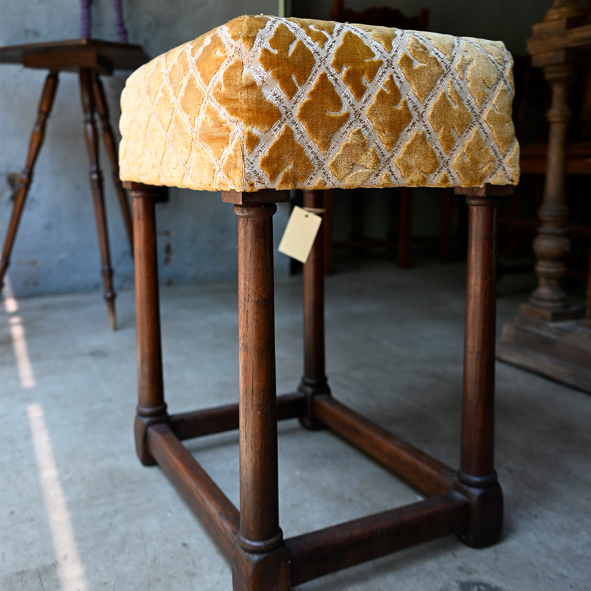 Velvet stool ottoman "mustard color "{R-00214}