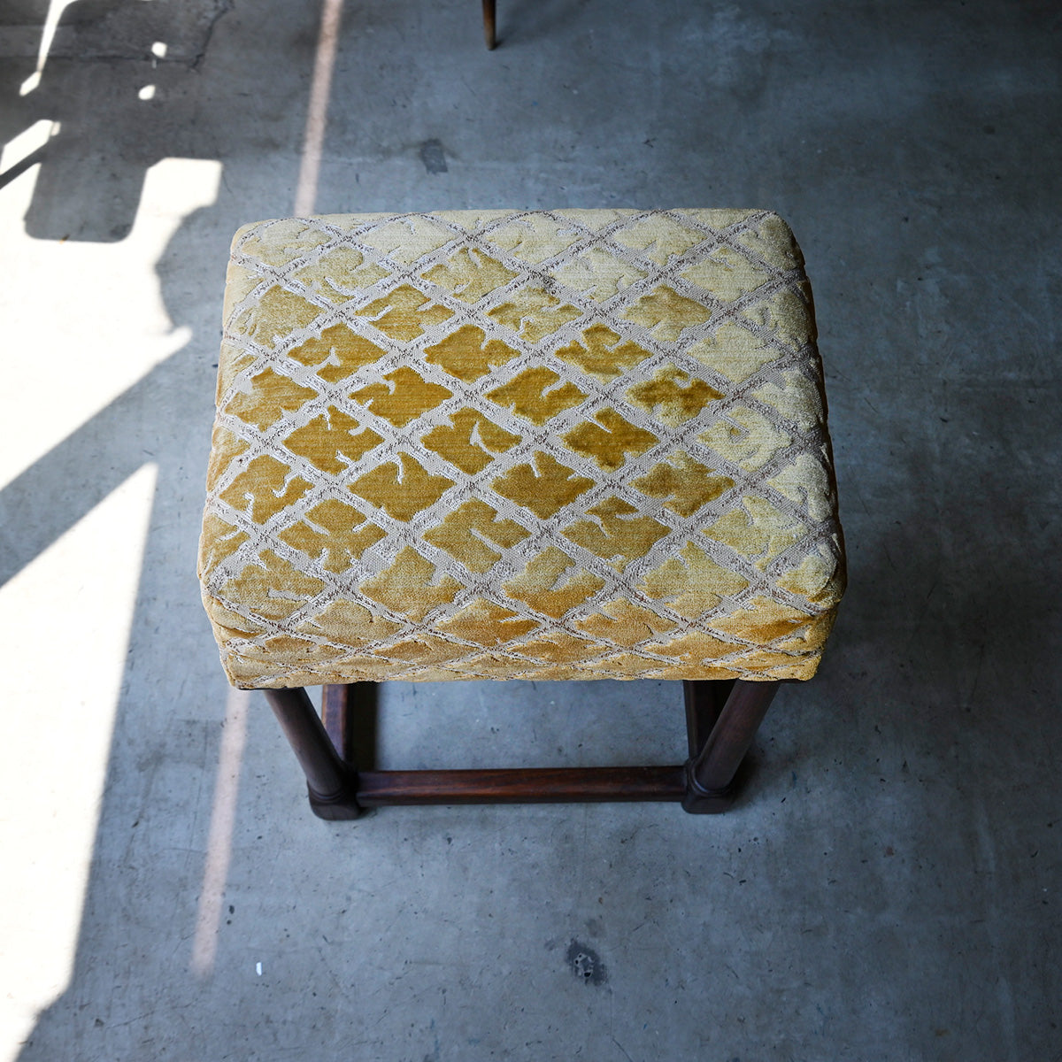 Velvet stool ottoman "mustard color "{R-00214}