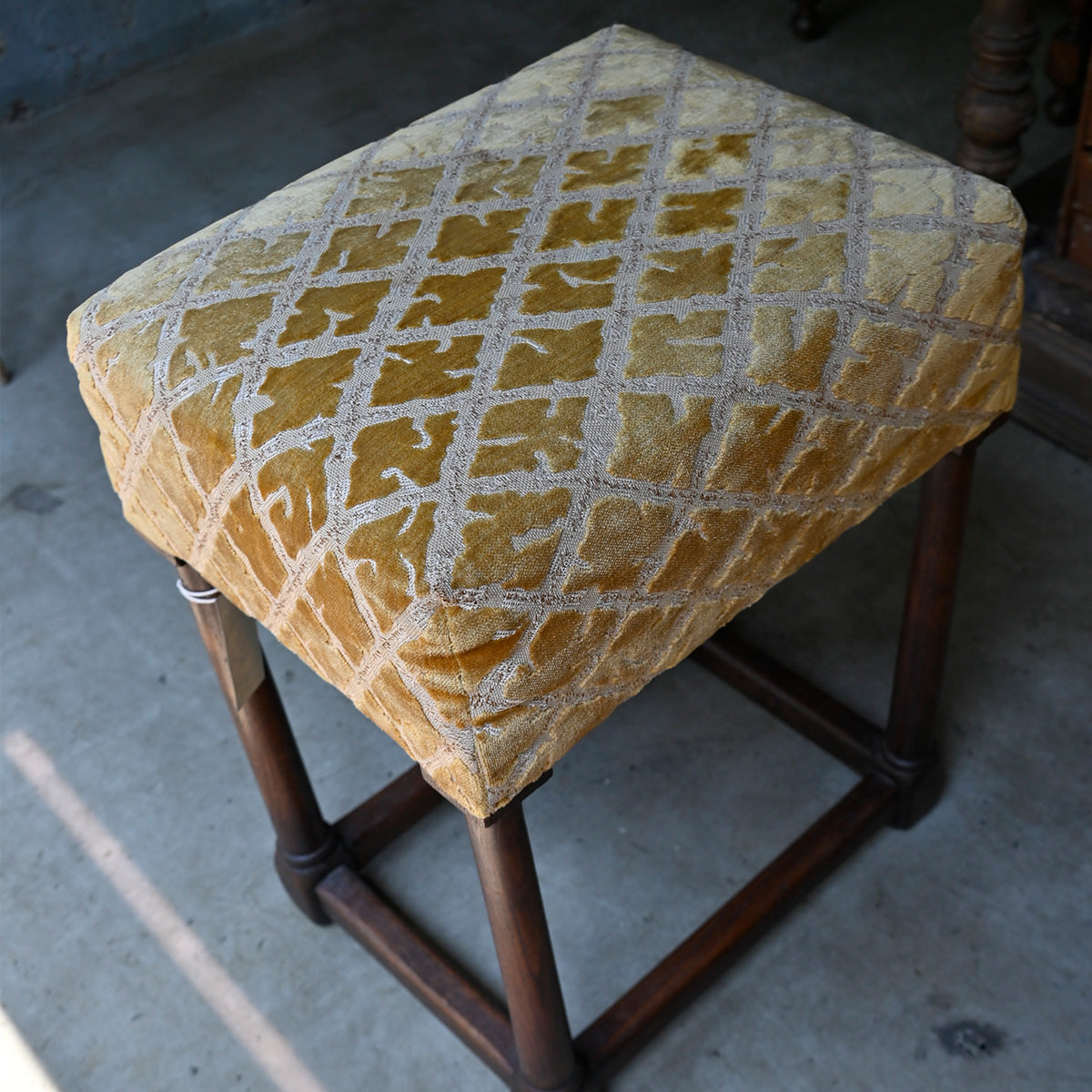 Velvet stool ottoman "mustard color "{R-00214}