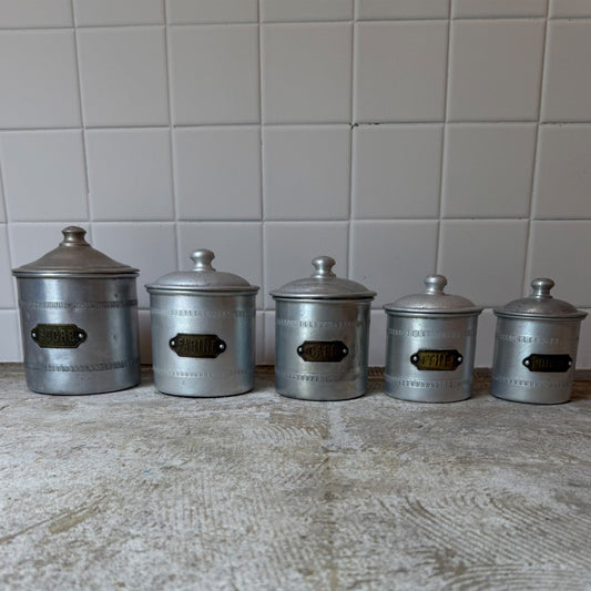 French Vintage Aluminum Canister Set{ F-00801 }