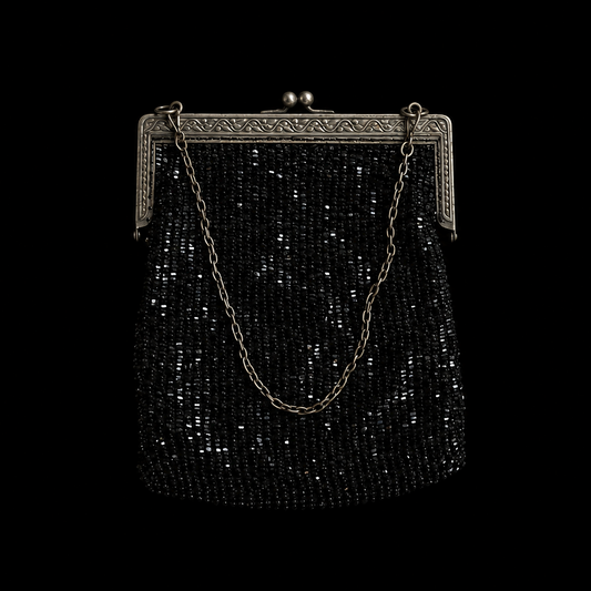 Metal & Black glass beads purse "Art déco"｛RB-01203｝
