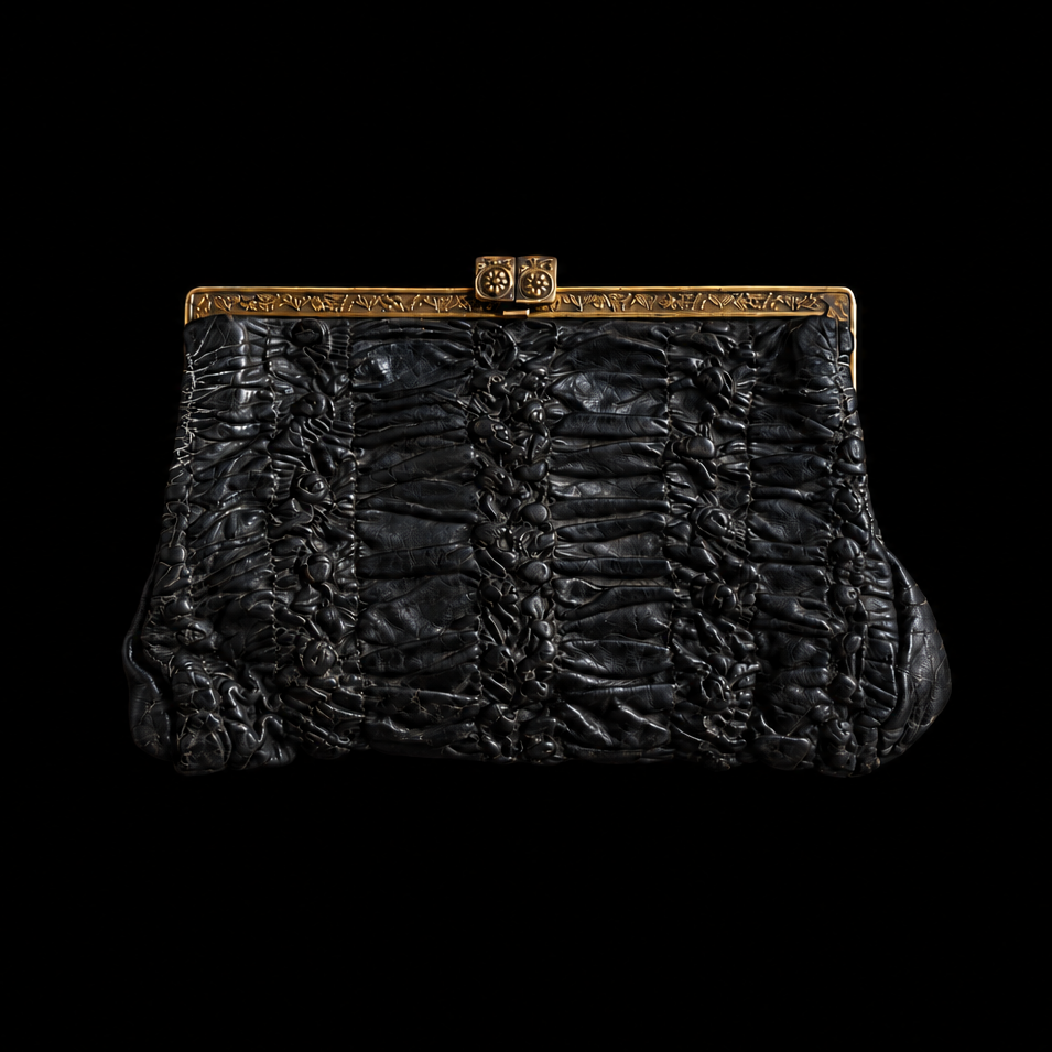 Black Leather Ruched Clutch Purse ｛RB-01207｝