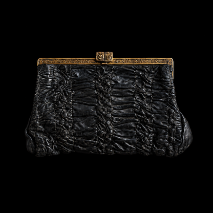 Black Leather Ruched Clutch Purse ｛RB-01207｝