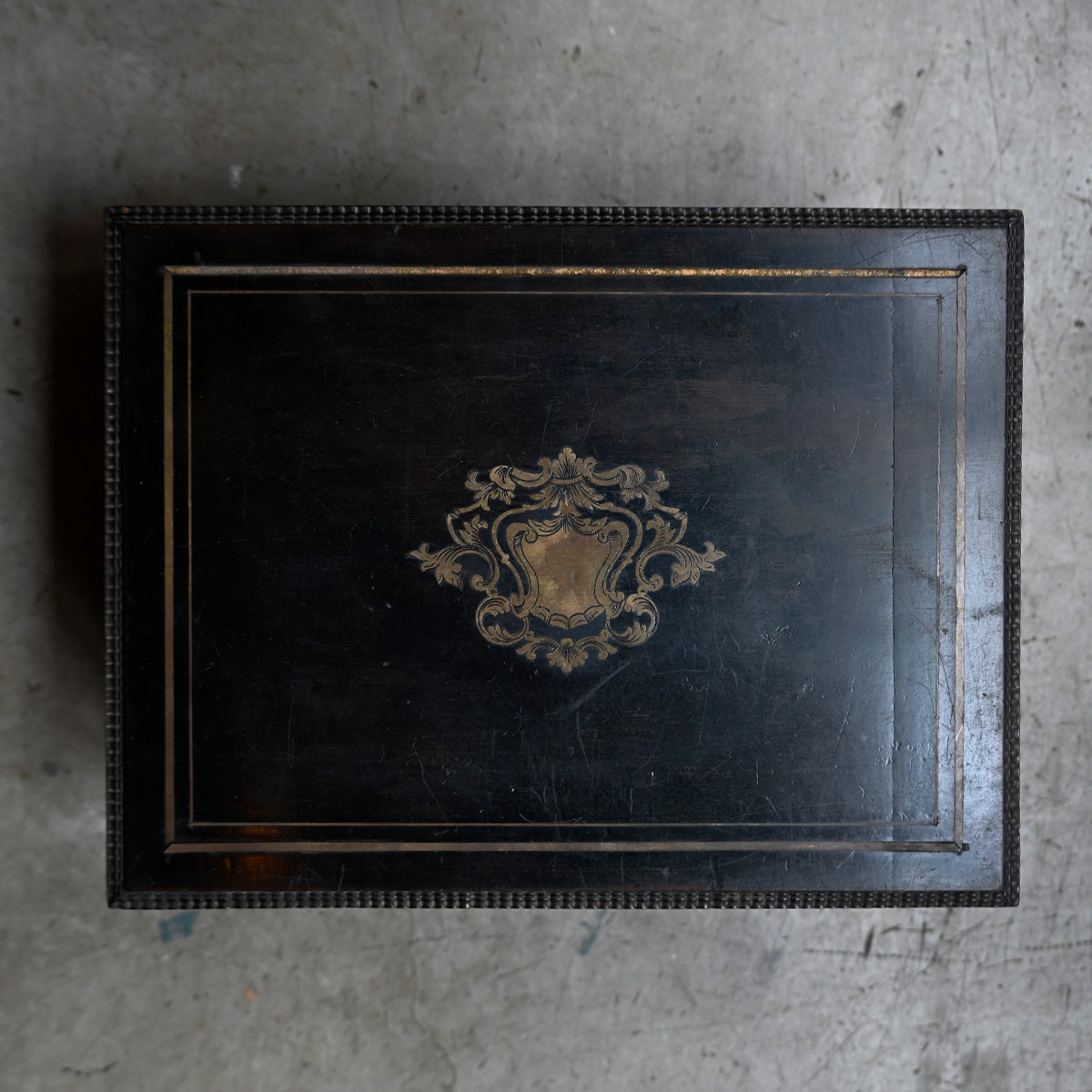 Antique Black Wooden Box Napoléon III style｛R-00713｝ ,フランス
