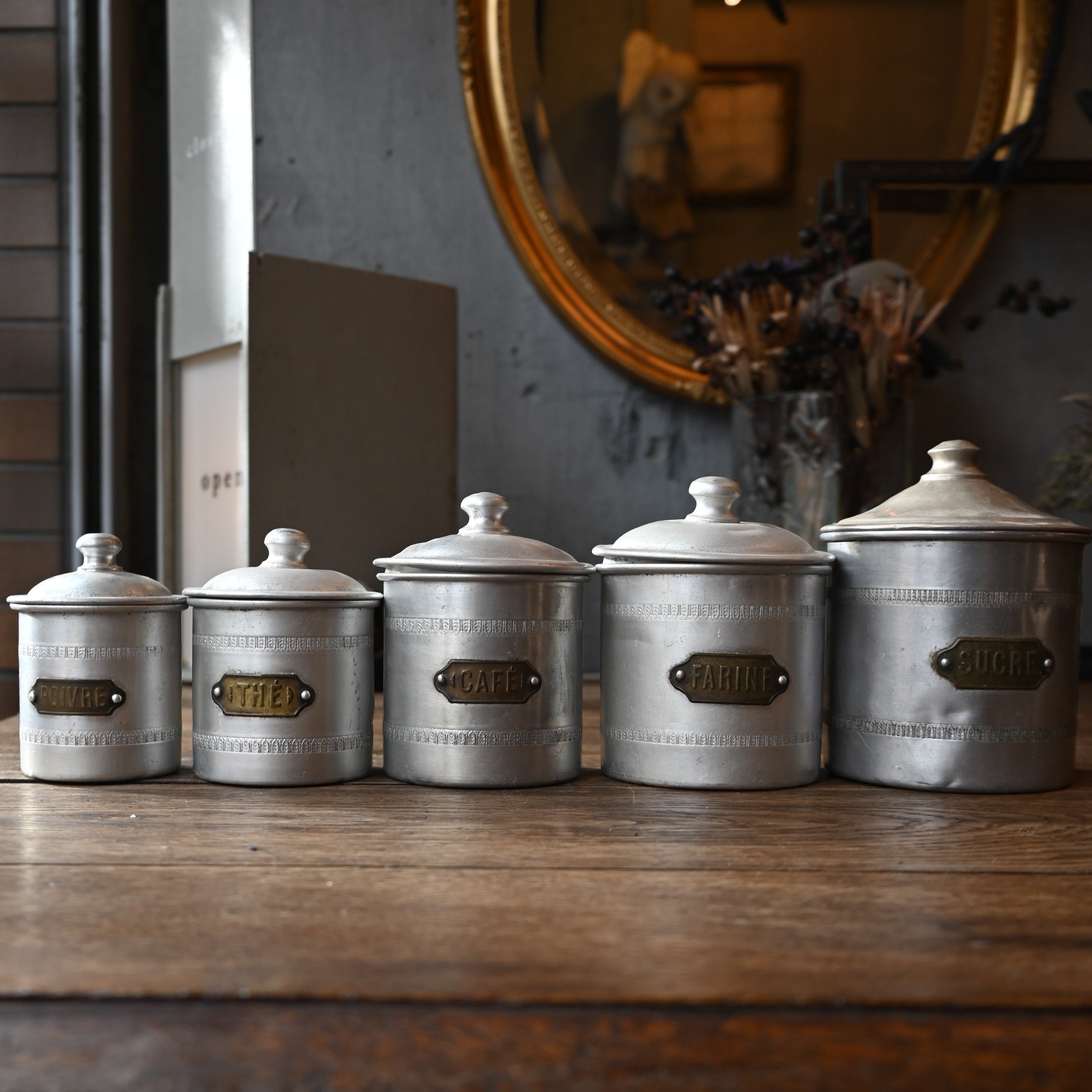 French Vintage Aluminum Canister Set｛RB-00603}キャニスター
