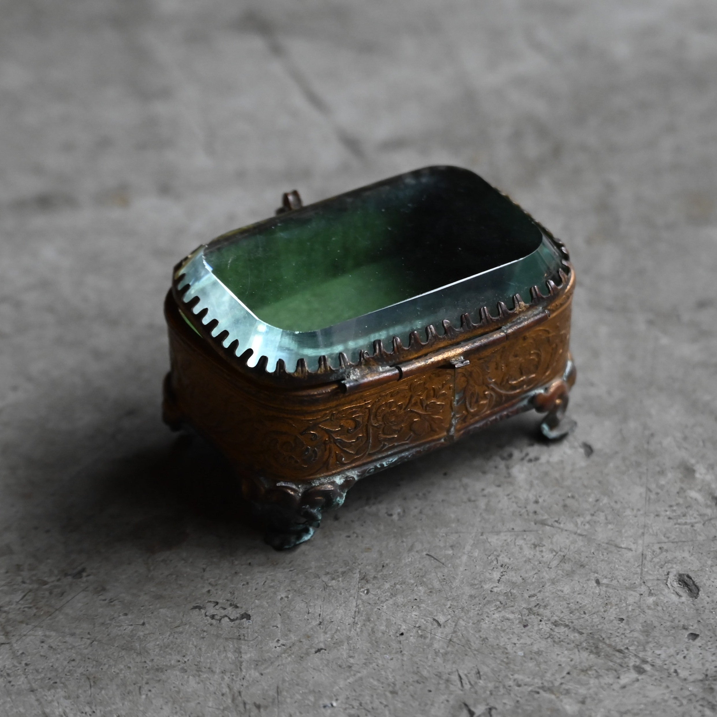 Antique Green Gold Jewelry Box｛RB-00913｝小瓶,ガラス, ジュエリー