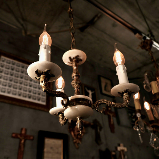 White marble & Brass  chandelier（3灯）｛R-00410｝