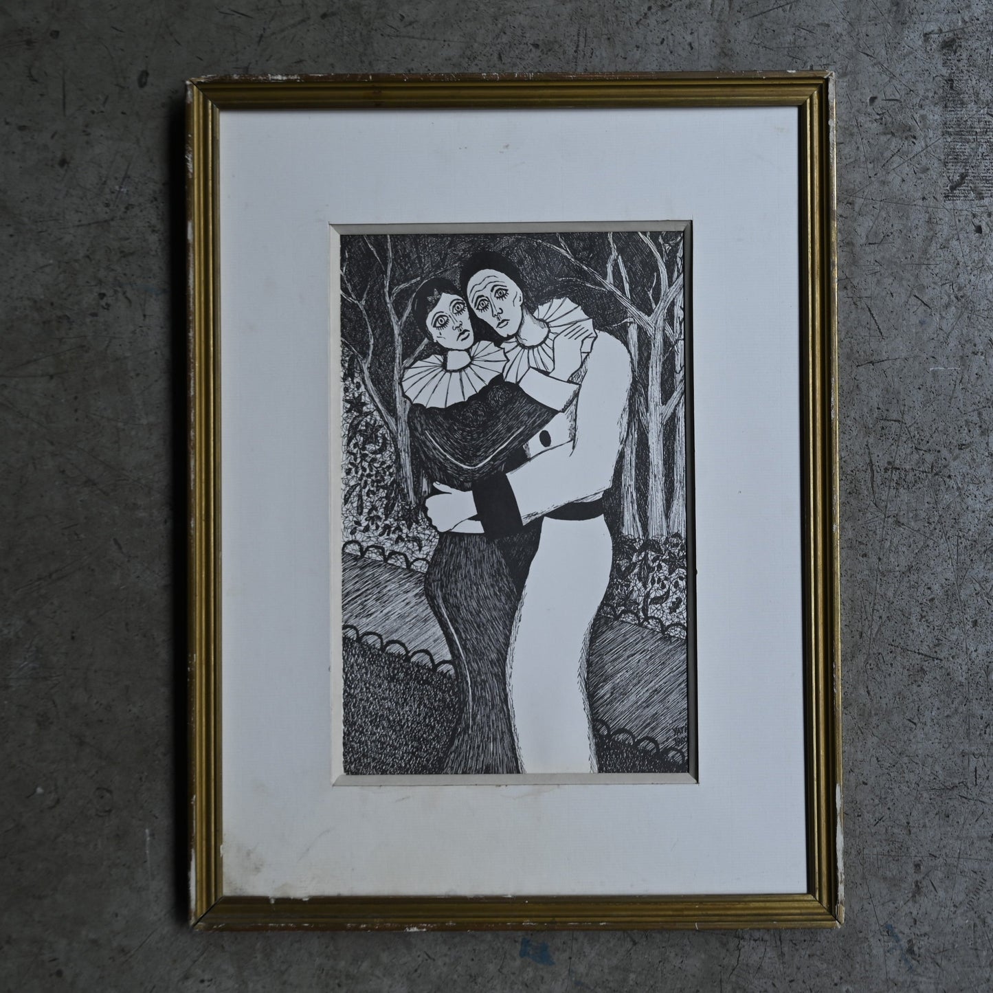 Woodblock print Gold frame "Clown" ｛RB-00516｝