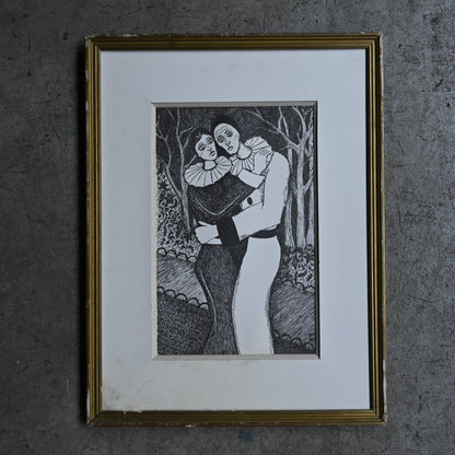 Woodblock print Gold frame "Clown" ｛RB-00516｝