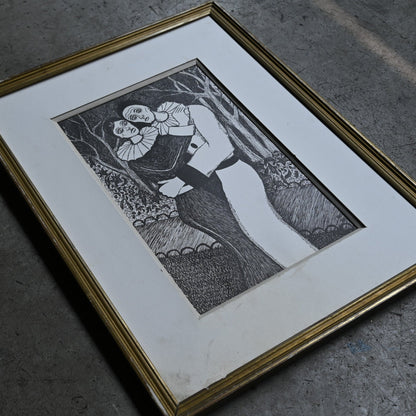Woodblock print Gold frame "Clown" ｛RB-00516｝