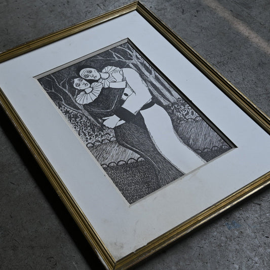 Woodblock print Gold frame "Clown" ｛RB-00516｝