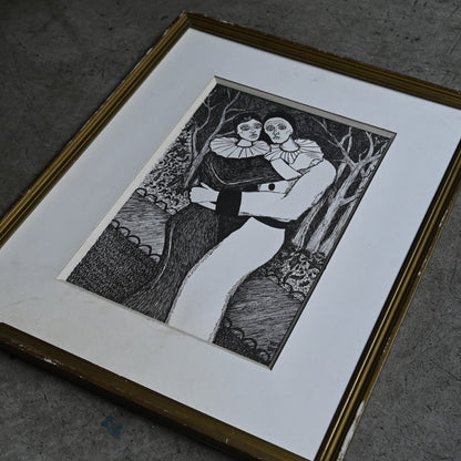 Woodblock print Gold frame "Clown" ｛RB-00516｝