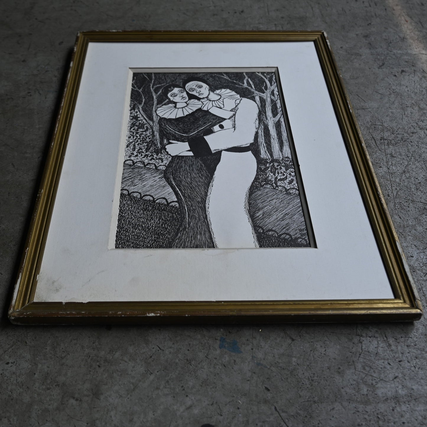 Woodblock print Gold frame "Clown" ｛RB-00516｝