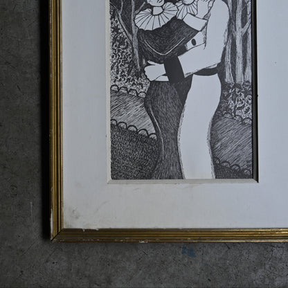 Woodblock print Gold frame "Clown" ｛RB-00516｝