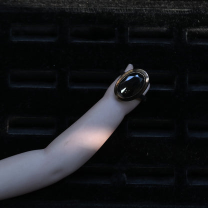 Black Faceted Stone Ring "Metal" ｛RM-00306｝