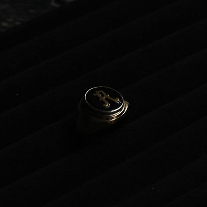 Vintage Onyx Signet Ring " Initial A "  ｛RM-00319｝