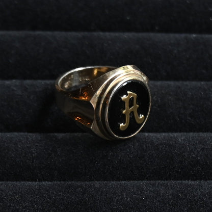 Vintage Onyx Signet Ring " Initial A "  ｛RM-00319｝