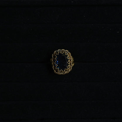 Vintage Engraved Signet Ring "Blue glass"｛RM-00325｝