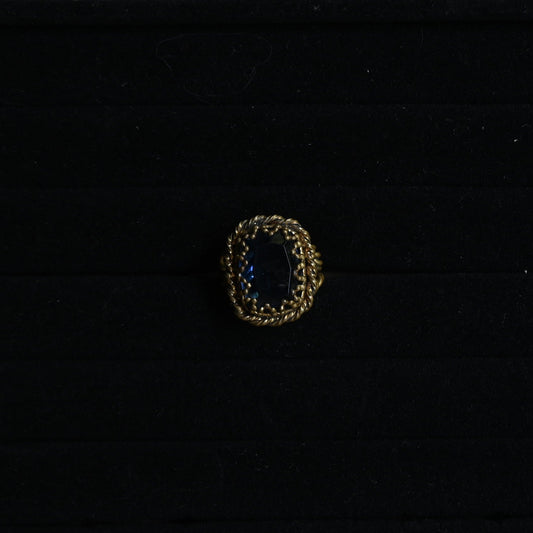 Vintage Engraved Signet Ring "Blue glass"｛RM-00325｝