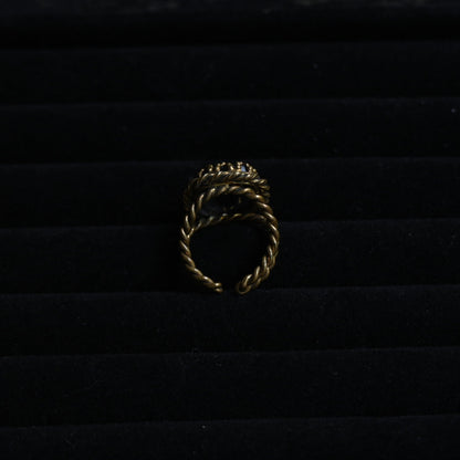 Vintage Engraved Signet Ring "Blue glass"｛RM-00325｝