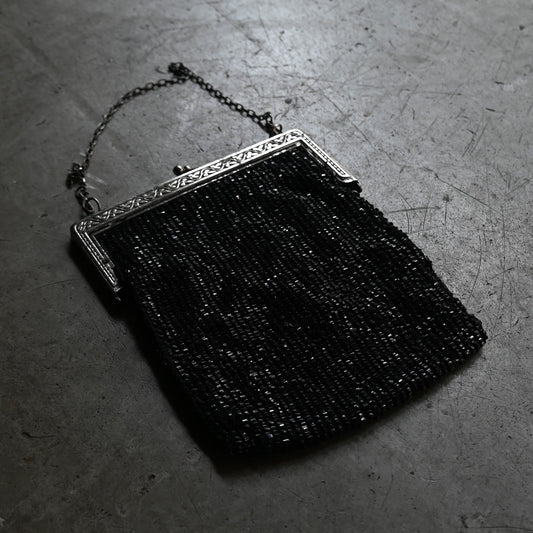 Metal & Black glass beads purse "Art déco"｛RB-01203｝