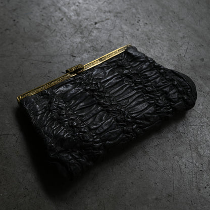 Black Leather Ruched Clutch Purse ｛RB-01207｝