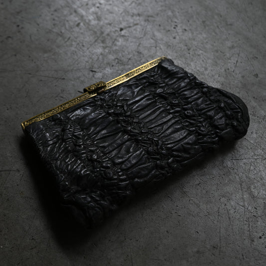 Black Leather Ruched Clutch Purse ｛RB-01207｝