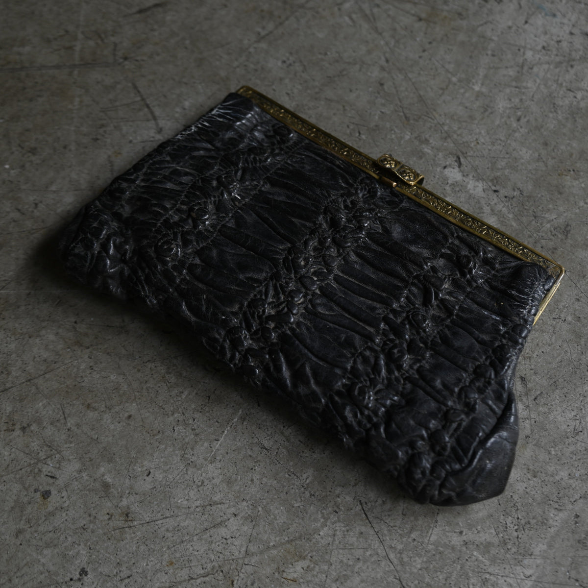 Black Leather Ruched Clutch Purse ｛RB-01207｝
