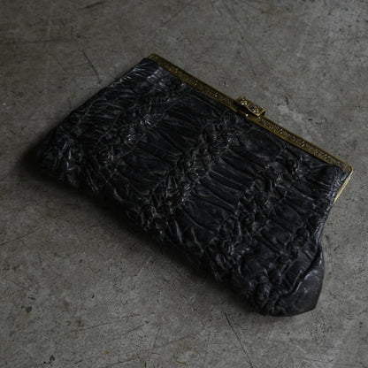 Black Leather Ruched Clutch Purse ｛RB-01207｝