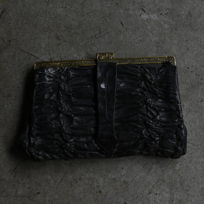 Black Leather Ruched Clutch Purse ｛RB-01207｝