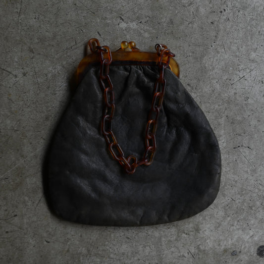 Black Leather with tortoiseshell chain clutch purse ｛RB-01208｝