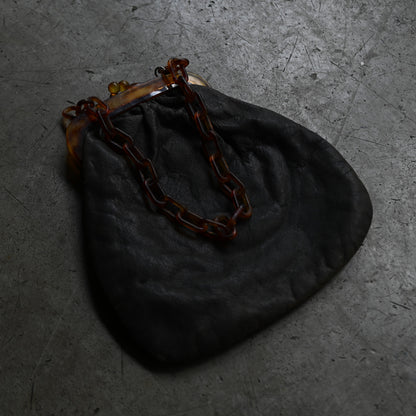 Black Leather with tortoiseshell chain clutch purse ｛RB-01208｝