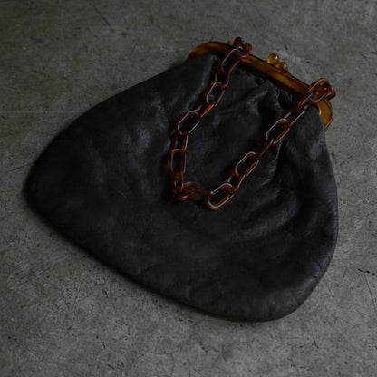 Black Leather with tortoiseshell chain clutch purse ｛RB-01208｝